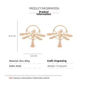 Detailed size chart for vintage gold angel wing earrings with dimensions 4.4cm by 5.0cm