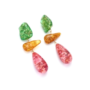 Colorful irregular resin teardrop earrings with gold foil in a bohemian style