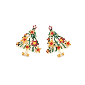 Christmas tree earrings with colorful enamel dripping oil and rhinestones for women