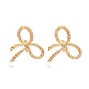 Alloy Bow Stud Earrings Twisted Texture Woven Rope Design Vintage Fashion Jewelry Gold Tone For Women