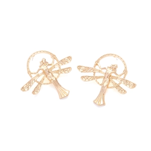 Vintage gold hollow angel earrings with intricate wings and female portrait in circles