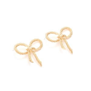 Golden twisted texture bow earrings with elegant braided metal finish for women