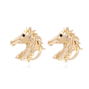 Horse Head Stud Earrings Retro Animal Zinc Alloy Gold Rhinestone With Stainless Steel Earring Post For Women