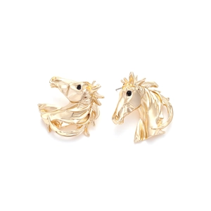 Vintage gold alloy horse head earrings with crystal accents and mirror-polished finish