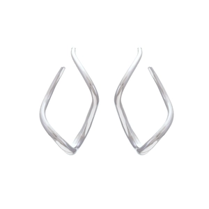 Minimalist silver irregular geometric twist earrings with polished mirror finish