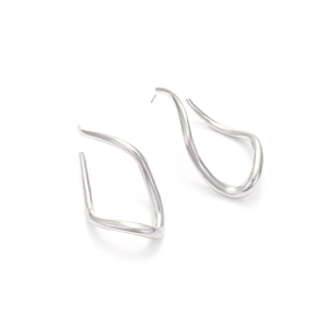 Minimalist silver irregular wave stud earrings with a polished abstract twisted loop design