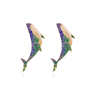 Cute Cartoon Whale Stud Earrings Colorful Enamel Zinc Alloy With Silver Earring Post Ocean Animal Jewelry For Women