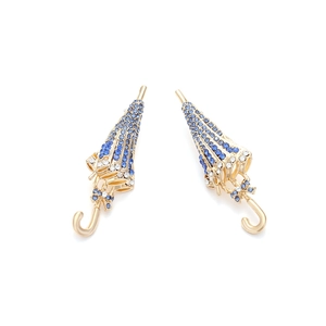 Boucles d'oreilles parapluie créatives avec cristaux bleus et détails de nœud
