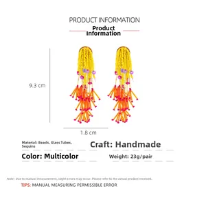 Detailed size and material guide for handmade bohemian beaded fringe earrings