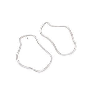 Detailed view of matte silver irregular wavy hoop earrings with artistic fluid design