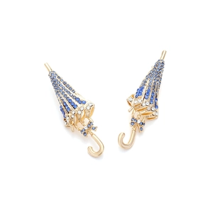 Boucles d'oreilles parapluie en or avec cristaux bleus et blancs et petit nœud