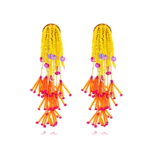 Bohemian Handmade Beaded Tassel Drop Earrings For Women Long Colorful Ethnic Style Alloy With Glass Beads And Sequins