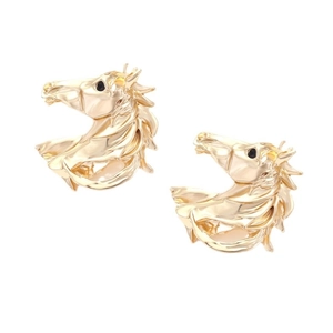 Retro gold horse head stud earrings with diamond accents and detailed mane texture