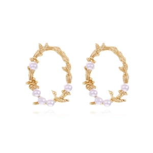 Vintage Bird And Leaf Branch Artificial Pearl Earrings Gold Zinc Alloy Imitation Artificial Pearl Jewelry For Women Elegant Nature Inspired