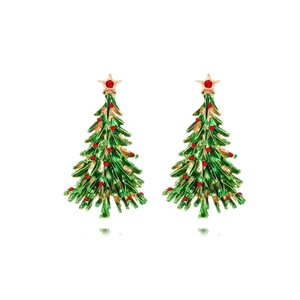 Christmas Tree Drop Earrings Enamel Alloy Star Top Rhinestone Festive Holiday Jewelry For Women