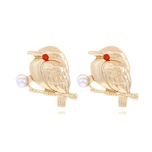 Boucles D'oreilles Puces Oiseau Alliage De Zinc Avec Künstliche Perle D'imitation Et Strass Rouge Bijoux Inspirés De La Nature Pour Femmes