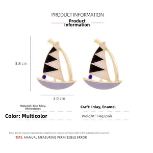 Détails des boucles d'oreilles voilier avec dimensions et alliage de zinc spécifié