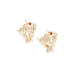 Boucles d'oreilles oiseaux en alliage doré avec perle d'imitation et strass orange