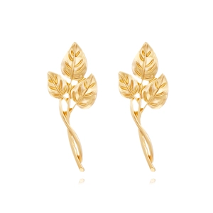 Leaf Shape Earrings Vintage Gold Tone Zinc Alloy Nature Inspired Elegant Jewelry For Women Fashion Accessory