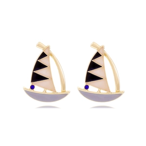 Boucles Oreilles Puces Voilier Alliage Émail Avec Rhinestone Bleu Style Nautique Océan Bijoux Mode Pour Femmes
