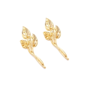 Vintage gold leaf wrap earrings with detailed texture and elegant streamline design