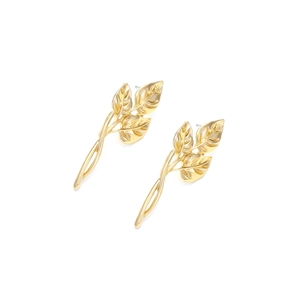 Vintage golden leaf wrap earrings with detailed vein texture for women's fashion