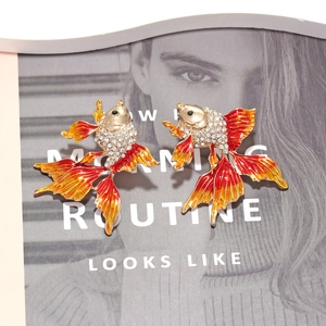 Sparkling goldfish earrings with crystal rhinestones and vibrant colorful enamel detail