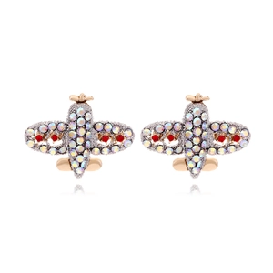Boucles Oreilles Clous Avion Alliage Zinc Strass Irisés Gemmes Rouges Bijoux Mode Uniques Mignons Pour Femmes