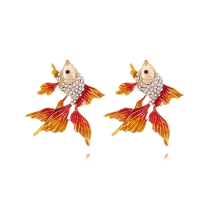 Goldfish Stud Earrings Alloy Rhinestone Enamel Drip Oil Animal Shape Fashion Jewelry For Women Elegant