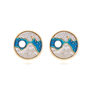 Abstract Star Moon Round Stud Earrings Zinc Alloy Enamel Drip Oil Starry Sky Geometric Jewelry For Women