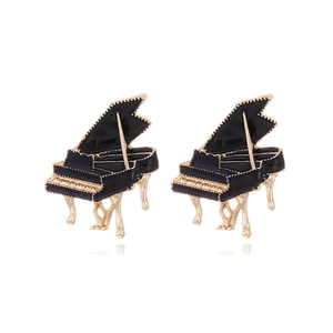 Piano Stud Earrings Alloy Enamel Musical Instrument Shape Creative Novelty Jewelry With Stainless Steel Earring Post