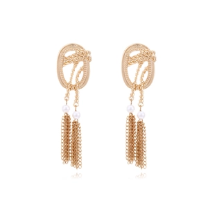 Orecchini Lunghi Con Nappa A Catena E Perla Artificial Sintetica Lega Di Zinco Retro Elegante Tono Oro Pendenti Per Donna Moda