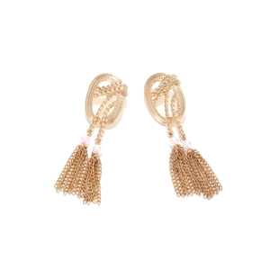 Orecchini vintage a nappa dorata con anelli intrecciati e accenti di perle bianche