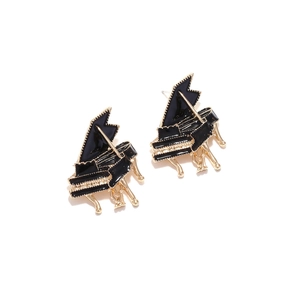 Artistic piano-shaped drop earrings with black enamel and gold-plated alloy finish