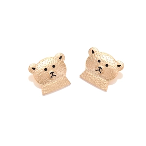 Boucles d'oreilles ours dorées avec texture martelée et design animal mignon pour femme