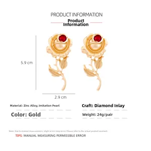 Baroque gold rose earrings detail with dimensions 5.9x2.9cm and 24g weight info