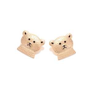 Boucles d'oreilles ours dorées en alliage avec texture brossée et détails en émail