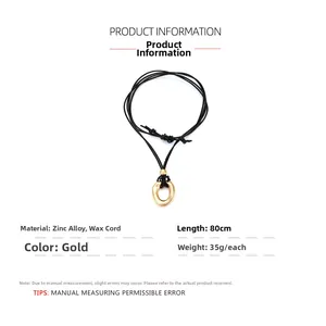 Irregular gold zinc alloy pendant necklace with 80cm adjustable black wax cord