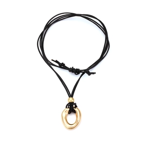 Minimalist Irregular Circle Pendant Necklace With Alloy And Black Wax Rope Long Knot Design Jewelry For Women
