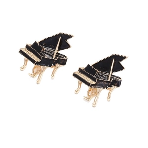 Chic black enamel and gold piano stud earrings for women with minimalist alloy design