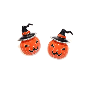 Halloween-Kürbisohrringe mit Zauberhut-Design und Details in orangem Emaille