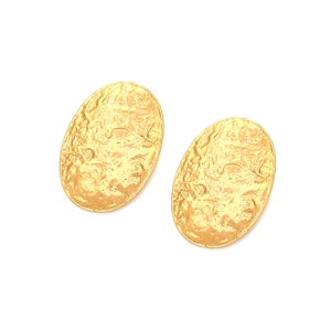 Vintage gold oval earrings with hammered texture and retro relief finish for women