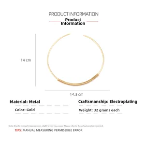 Detailed size chart of a golden metal spring choker with 14cm diameter dimensions