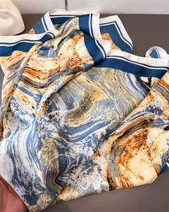 Detail shot of the oil painting style abstract marble print scarf with smooth texture