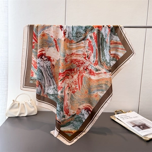 Square Scarf Abstract Oil Painting Faux Satin Elegant Printed Satin Bandana Decorative Shawl For Women Retro Soft