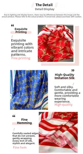 Detailed view of the luxury faux silk scarf with elegant chain patterns and hand-rolled edges