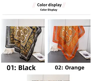 Baroque style silk-feel scarf with gold floral patterns in black and orange variants