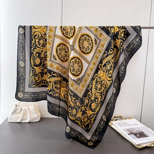 Baroque Printed Square Scarf Luxury Satin Imitation Satin Elegant Greek Key Pattern Fashion Neck Wrap For Women