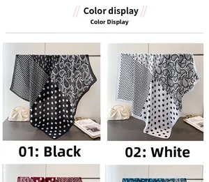 Detailed comparison of black and white silk scarves with paisley and polka dot patterns