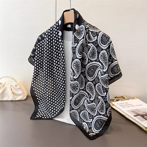 Women's Fashion Square Scarf Silk Feel Polka Dot Paisley Print Lightweight Neck Scarf Travel Shawl Head Scarf For Ladies